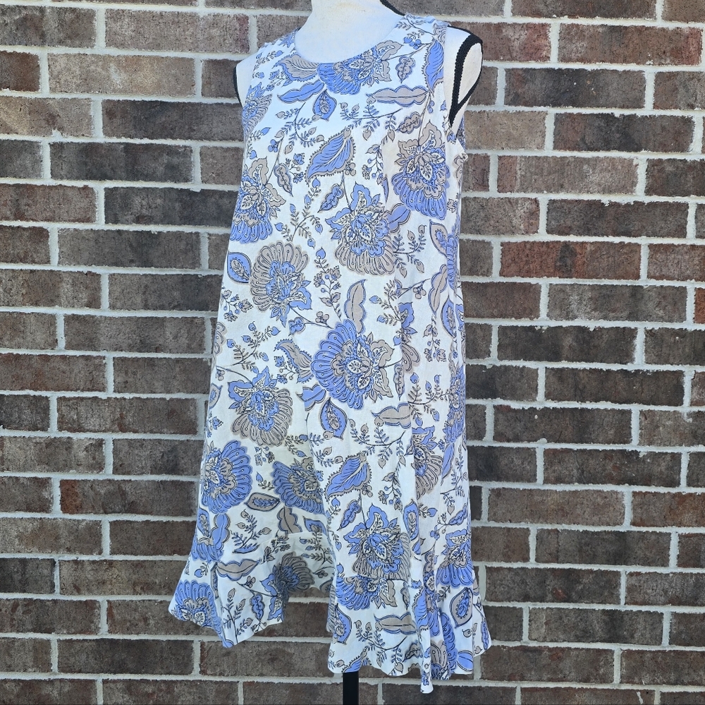 Tommy Hilfiger Blue White Floral Linen Sleeveless Midi Dress Size 4